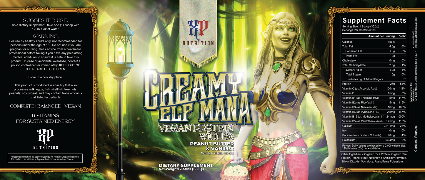 XP Nutrition Vegan Protein Creamy Elf Mana Peanut Butter Vanilla